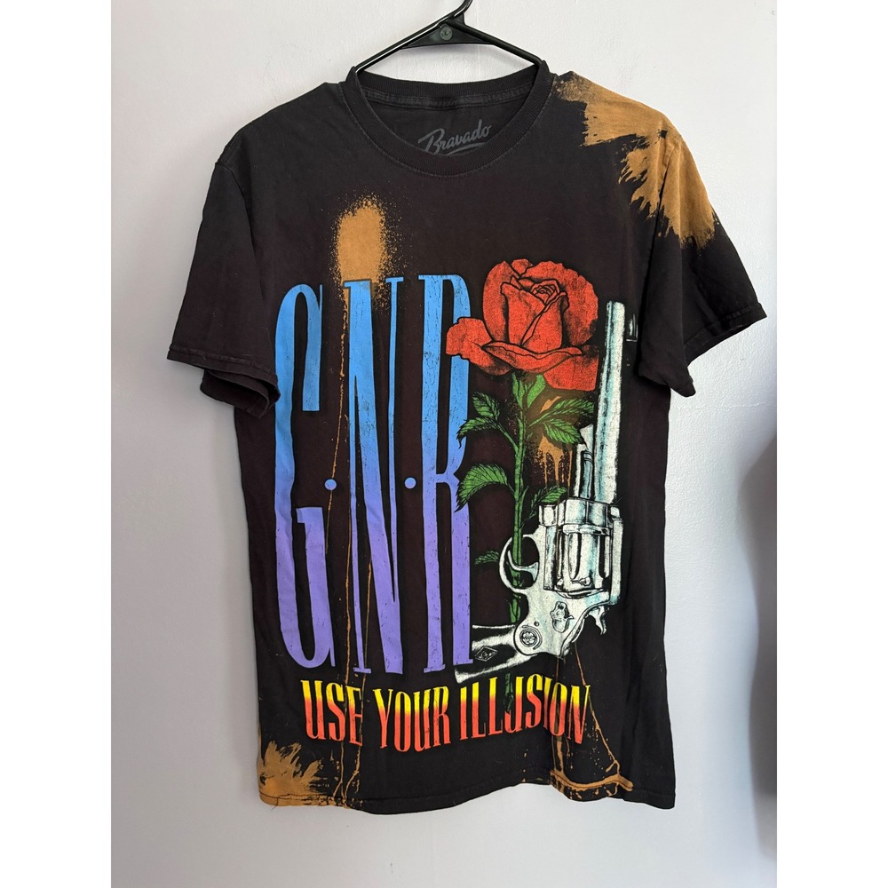 Guns N Roses Use Your Illusion 1991 Tour T-Shirt Bravado Black Bleach Splatter S